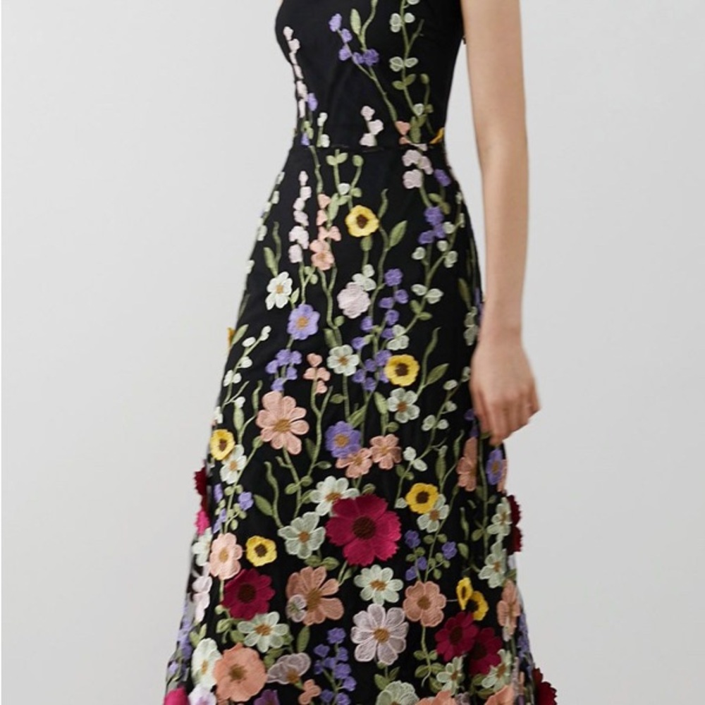 Chicwish Black Maxi Dress with 3D Floral Embroidery